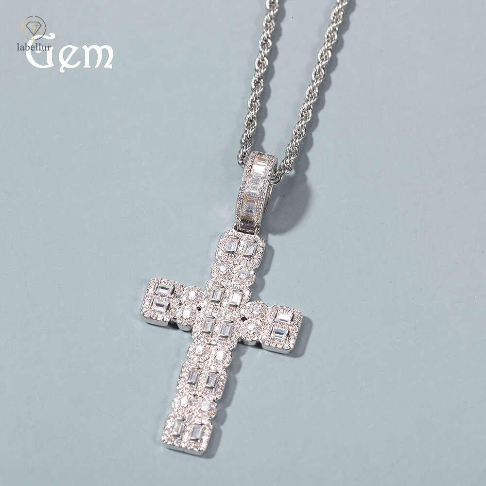 Manufacturer Hip Hop Gold-Plated Moissanite Cross Pendant Unisex Necklace Personality Long Sweater Chain Wholesale a