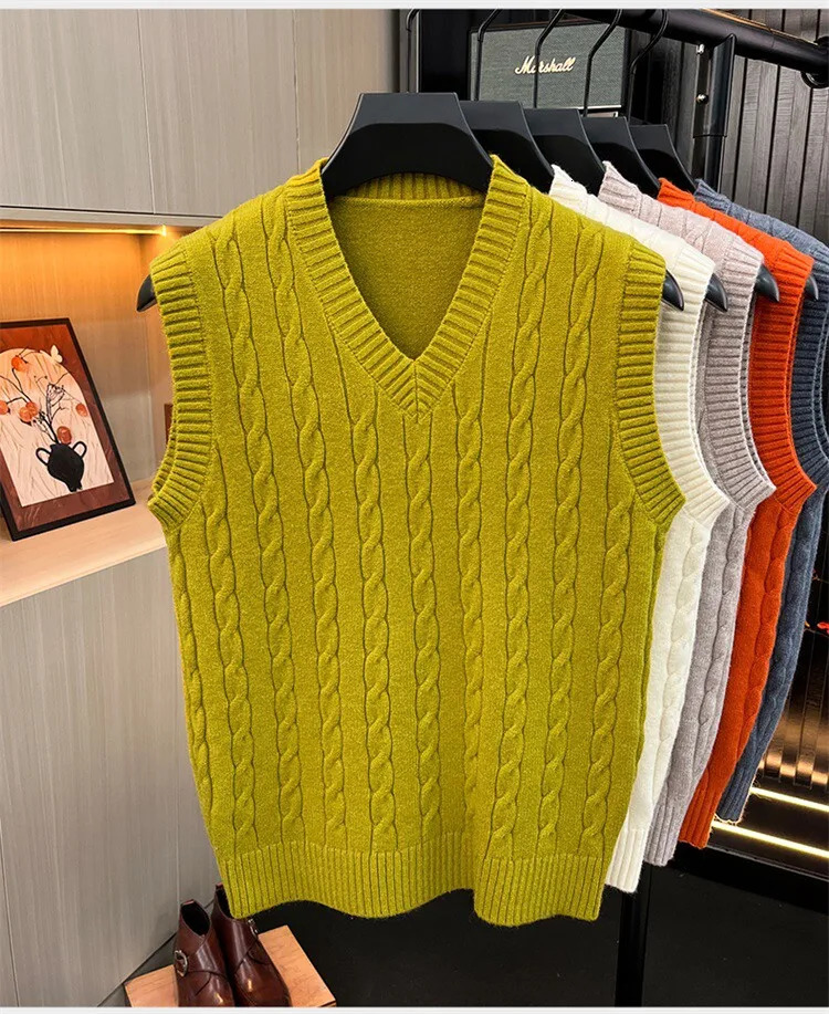 Men's cashmere vest Vneck sweater twisted flower thick warm in autumn and winter 260928