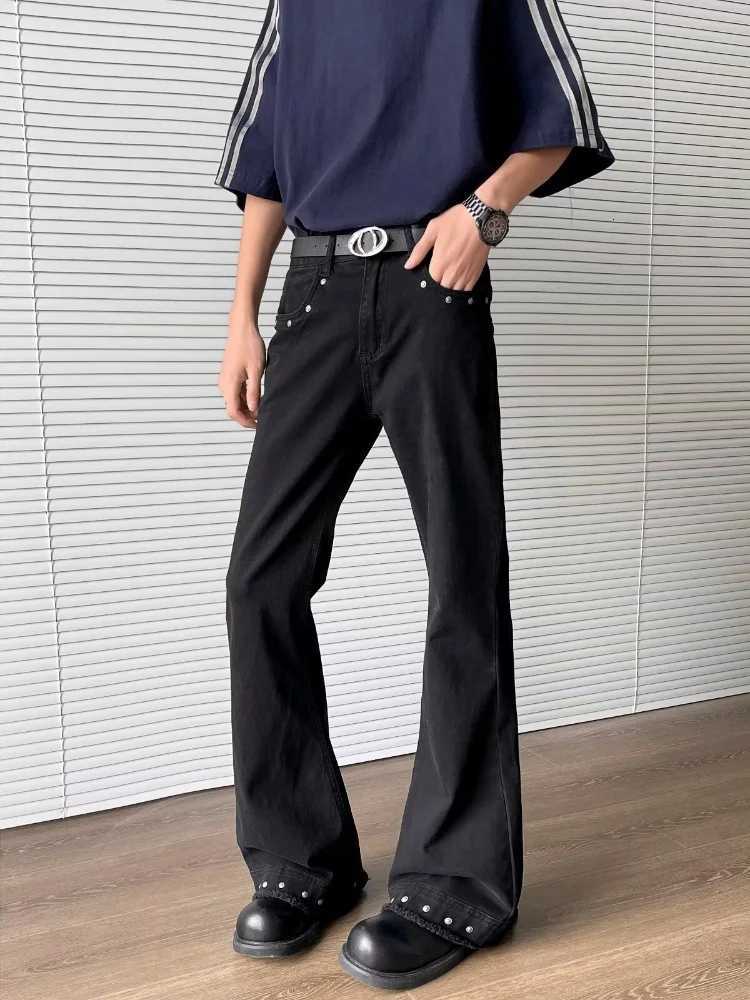 Men's Jeans 2026 Ropa Y2K Fashion Rivet Design Black Slim Flare Jeans Pants For Men Clothing Korean Casual Women Long Trousers PantalonesT26101