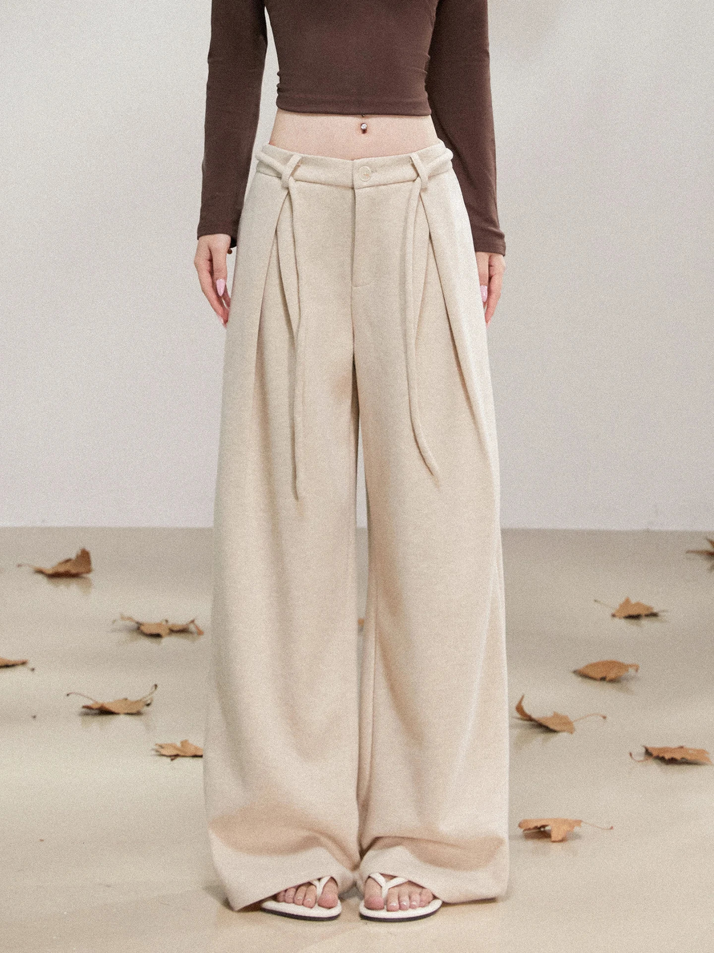 Aaisup American Lazy Style Wide Leg Suit Pant's Casual FloorLength Trousers Spring Autumn Loose Drape Slimming 261015