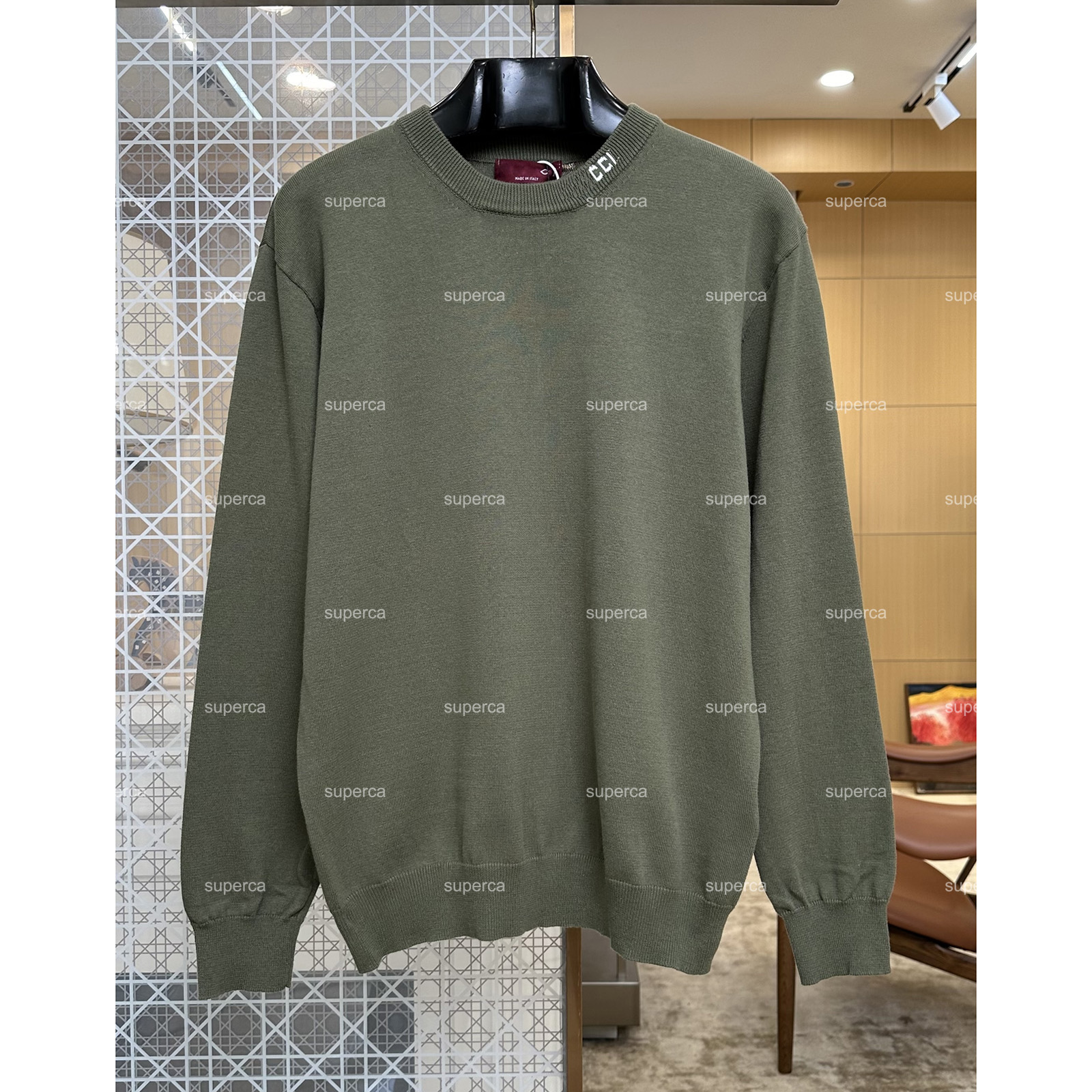 Luxury Designer Unisex Crew Neck Cotton Knit Sweater, Collar Embroidered Detail Loose Fit Casual Pullover Jumper