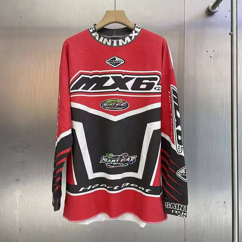 Men Women High Street Vintage White Red Color Long Sleeves T Shirt Best Quality Crack Print T Shirt Tee