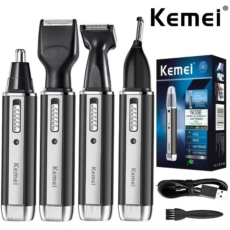 Kemei KM-6630 4 In 1 Trimmer For Men Electric Nose And Ear Trimmer Rechargeable Trimmer For Hair Beard Nose And Ear Cleaner 261016