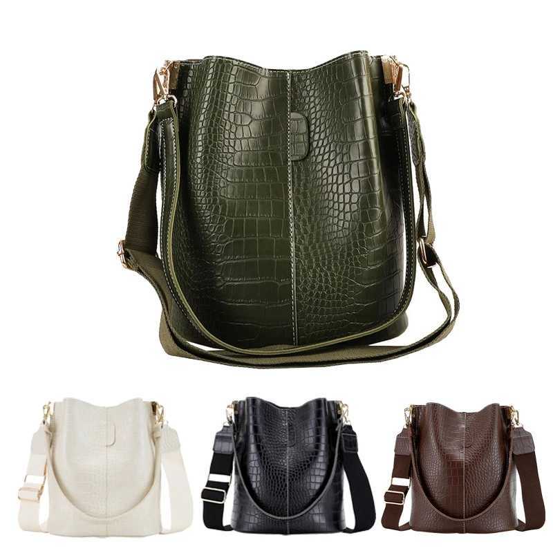 Shoulder Bags Vintage Crocodile Pattern Crossbody Bag for Women Bucket Shoulder Bag PU Leather Large Capacity Designer Women Handbag X261016