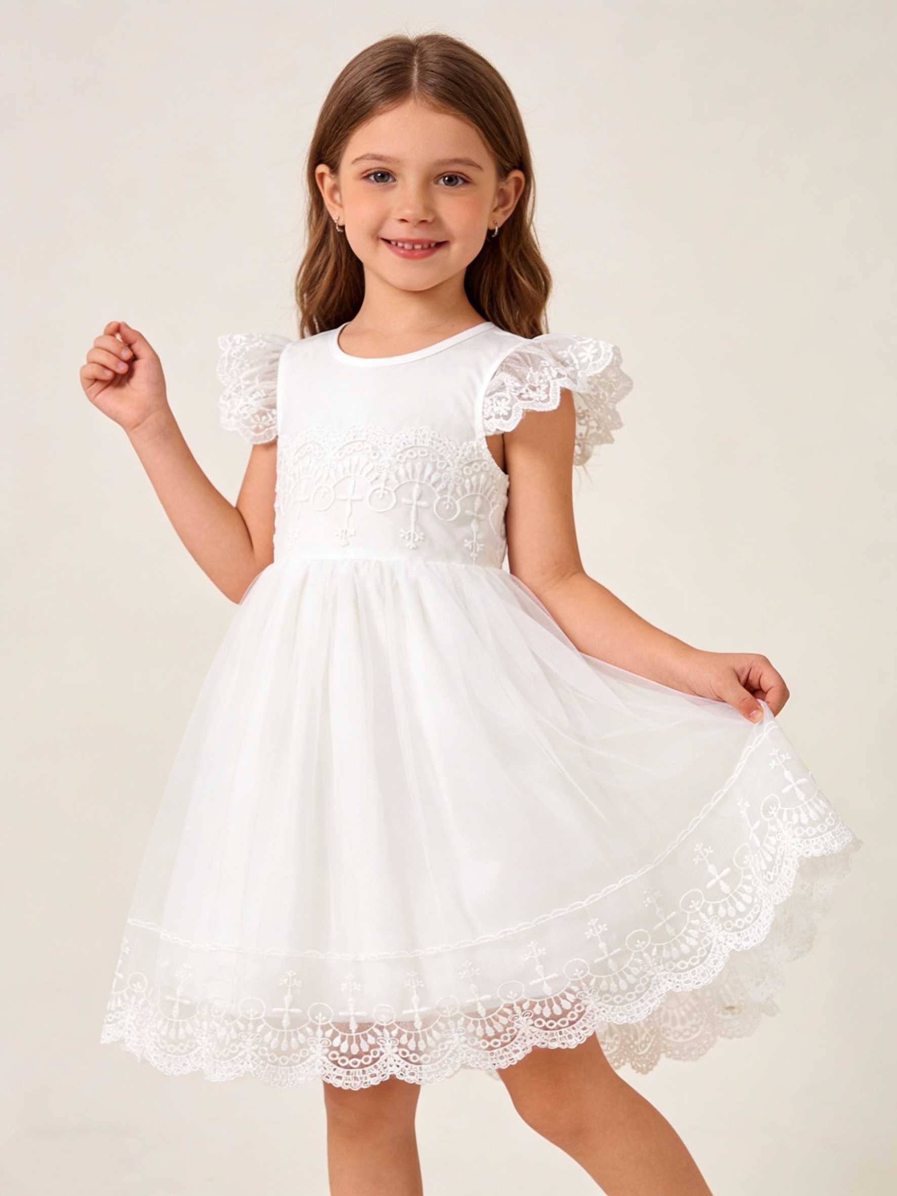 Girls Summer Sweet And Cute Flying Sleeves Solid Color Le Princess Dress Fashionable Casual Dress S261016KZ26