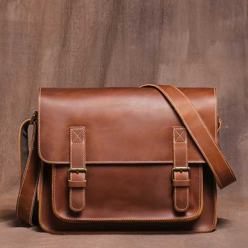 Cross Body LUOKIR Messenger Bag Crazy Horse Leather Shoulder Bag Men's Genuine Leather Crossbody Locomotive Bag Classic Cambridge Bag H261016