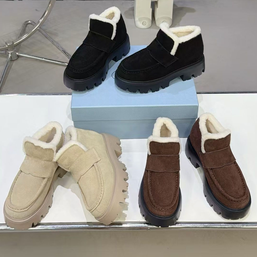 Designer Classic Ultra Mini Boots Women Fleece Lined Platform Ankle Boots, Faux Suede Warm Winter Short Booties Women Fur Sheepskin Leather Chestnut