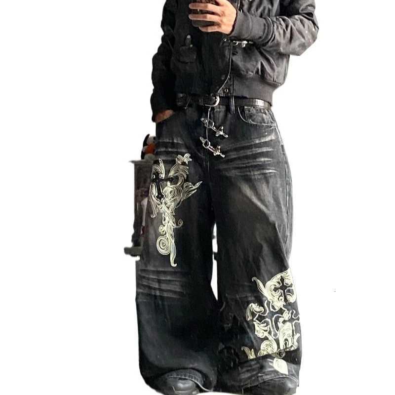 Men's Jeans American Vintage New Pattern Printing Black Baggy Jeans Men Y2K Gothic Harajuku Hip Hop Popular Casual Joker Wide-leg PantsT261016