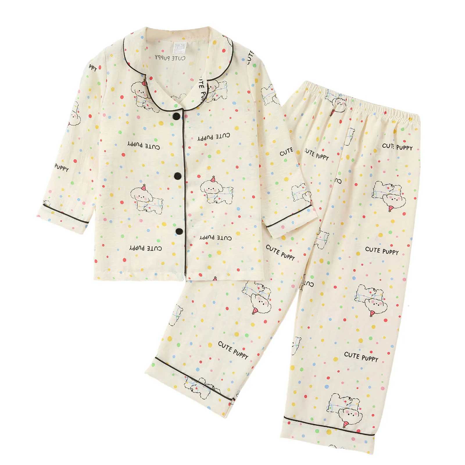 Pajamas Kids Cute Puppy Dot Print slin Pajama Set Korean Style Casual Soft Fashion Children's Pajamas Spring Autumn New 2 Piece SuitW261019