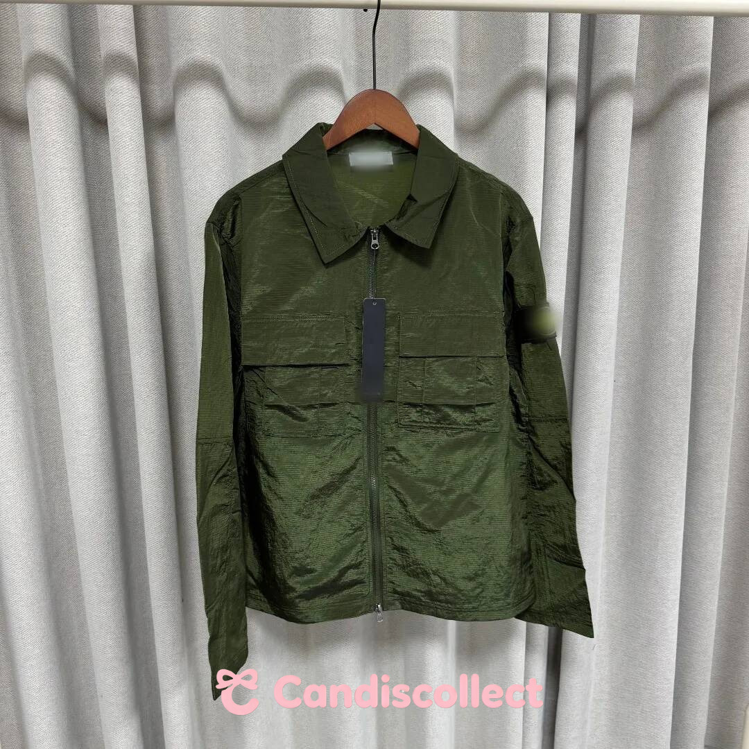 stone 2026 new style stone Men's Nylon Ripstop Overshirt Jacket with Arm Patch Multi Pocket Full Zip Casual Windbreaker stone e77