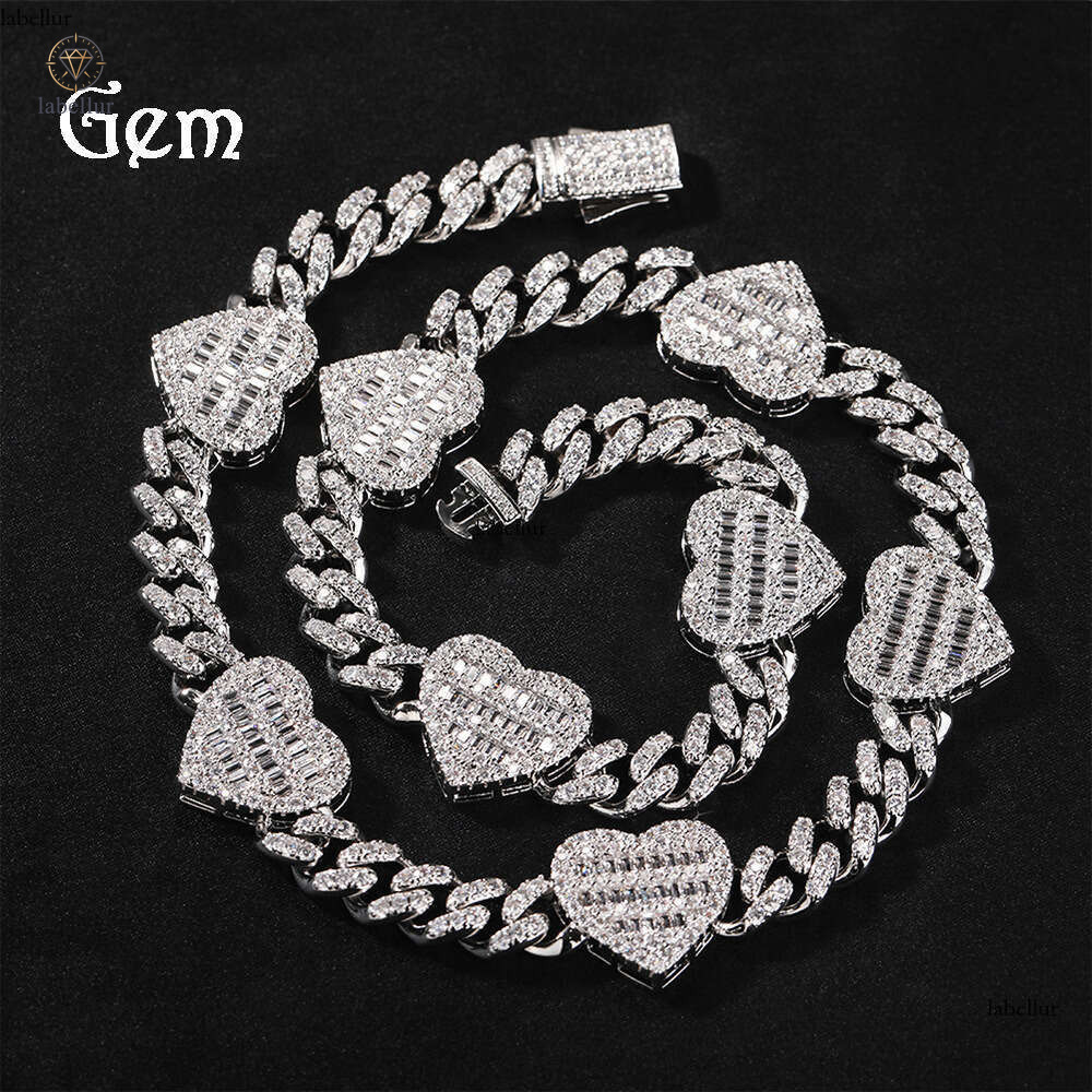 Hip Hop Rap Personality Square Moissanite Heart Cuban Chain Men's Necklace Fashion Creative Ins Style Summer Trendy Bracelet 8