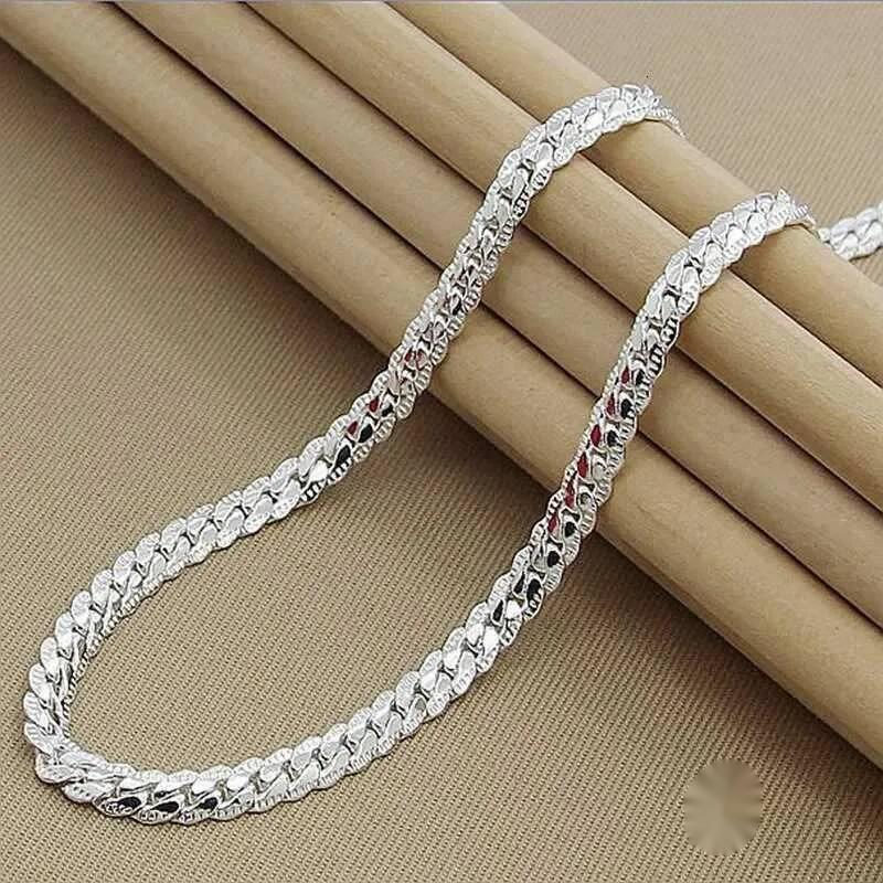 925 Sterling Silver 6mm Side Chain 16/18/20/22/24 Inch Necklace For Women Men Fashion Wedding Engagement Jewelry XJ250708