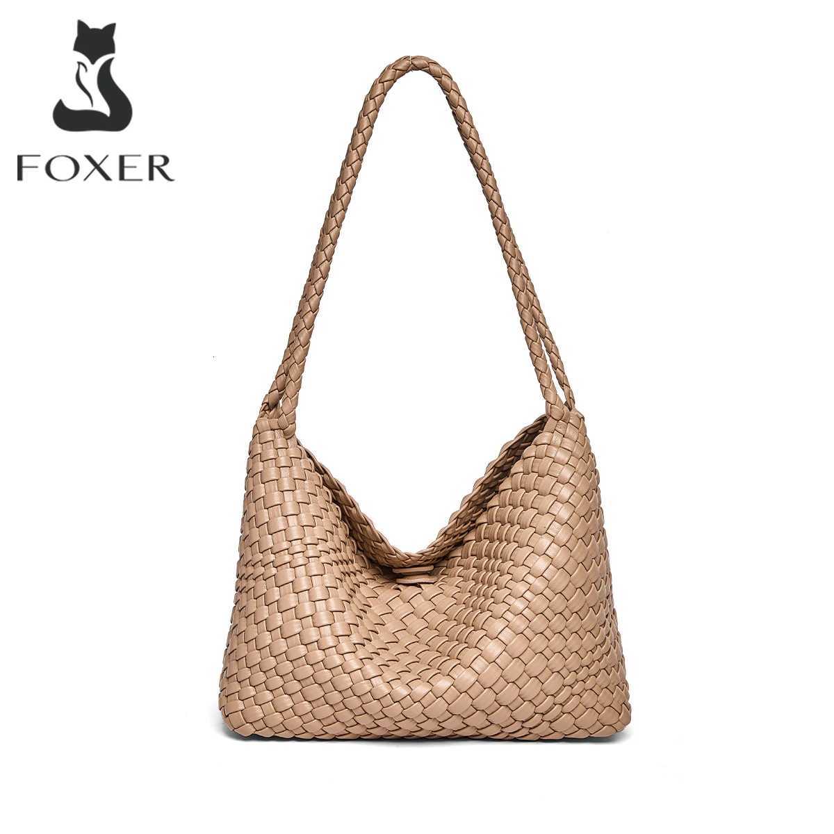 Cross Body FOXER Woven Tote Bag for Women Large Handbag Soft Leather Shoulder Bag Work Shopper Summer Beach Travel Hobo Bag with Purse H261016