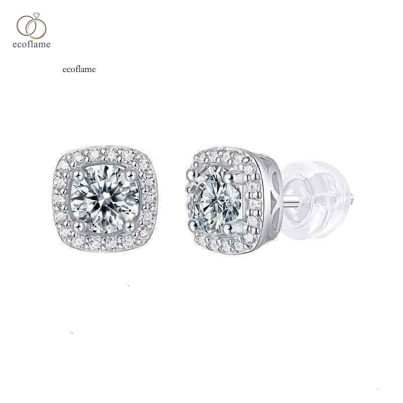 Wholesale Custom Fine Jewelry Square Halo 1.0ct Round Cut D VVS Moissanite Stud Sterling Sier Earrings for Women