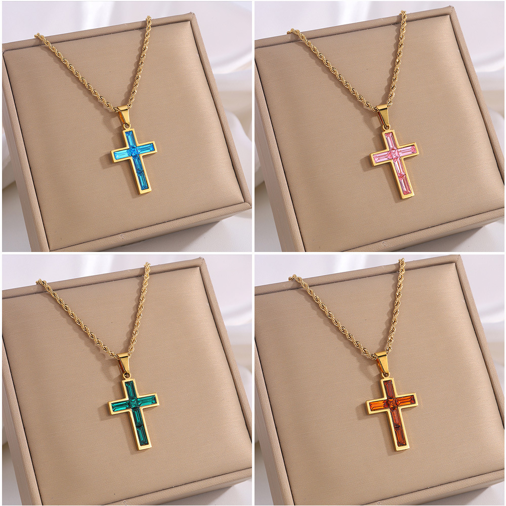 Full Diamond Cross Light Luxury Niche For Women, Unique Gold Twisted Collarbone Chain Necklace, Popular Cross-Border Necklace