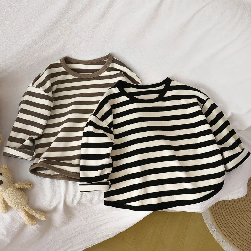 Spring Autumn Children Casual T Shirt Loose Kids Striped T Shirts Soft Warm Tee Boys Girls Long Sleeve Tops Baby Clothes261016