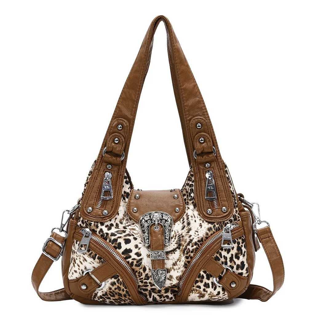 Cross Body Venn angel Vintage Western Leopard Print Hobo Handbag for Women Soft Washed Faux Leather Shoulder Crossbody Bag Casual Satchel H261016