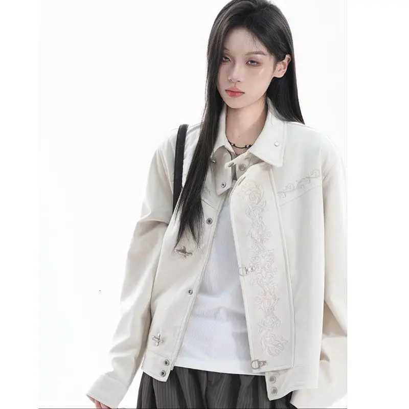 Jackets Embroidered Metal Buckle Men's Lapel Jacket Women Autumn Winter Design American Retro Loose Cropped Outerwear Streetwear Coat N261016