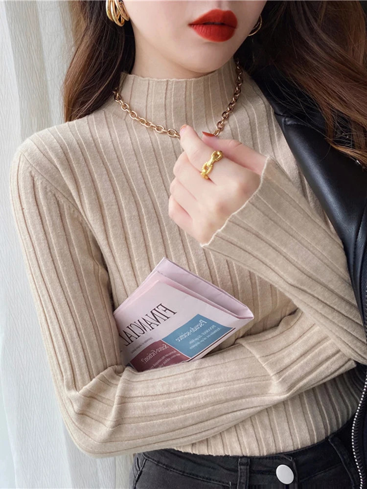 Autumn Winter Knitted Ribbed Turtleneck Sweater Women Clothes 2026 Long Sleeve Slim Basic Pullover Woman Sweaters Solid Tops 261008