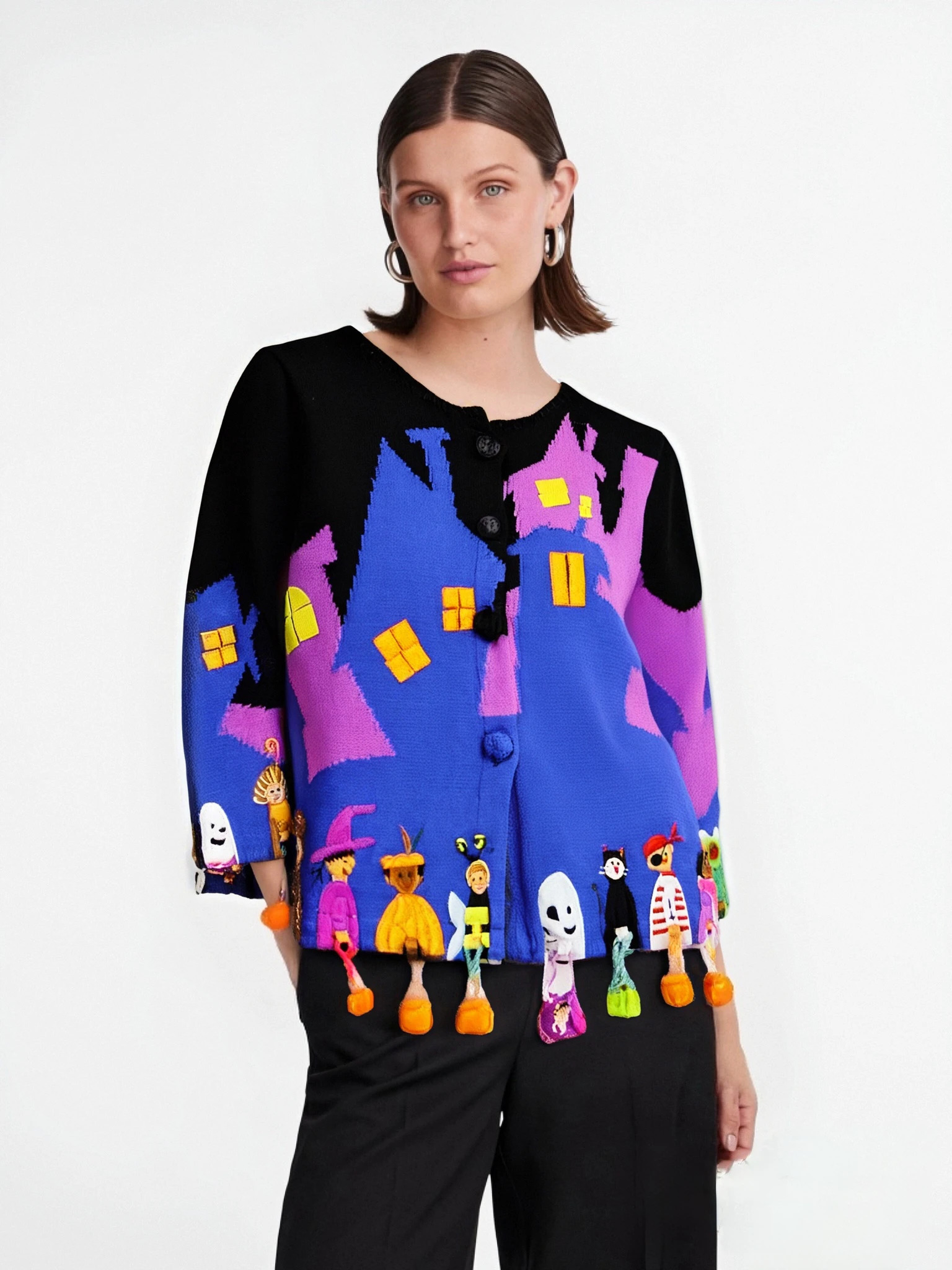 European and American knitted women's sweaters heavy embroidery Halloween elf handmade n cardigan sweater 261015