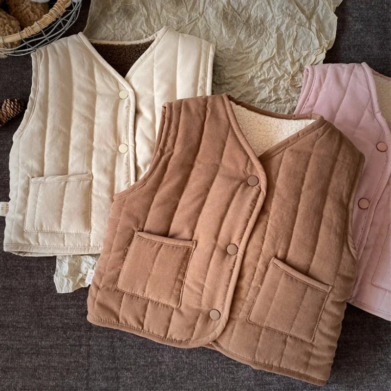Children's Autumn and Winter Korean Style Retro Warm and Versatile Vest for Boys and Girls Baby Fleece Cotton Double-sided Vest261016