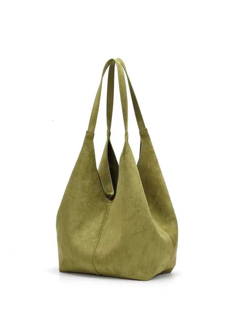 Shoulder Bags Vintage Faux Suede Shoulder Bags for Women Fashion Green Bucket Bag Designer Handbag New Shopper Tote Commuting Bag Purse Female X2610
