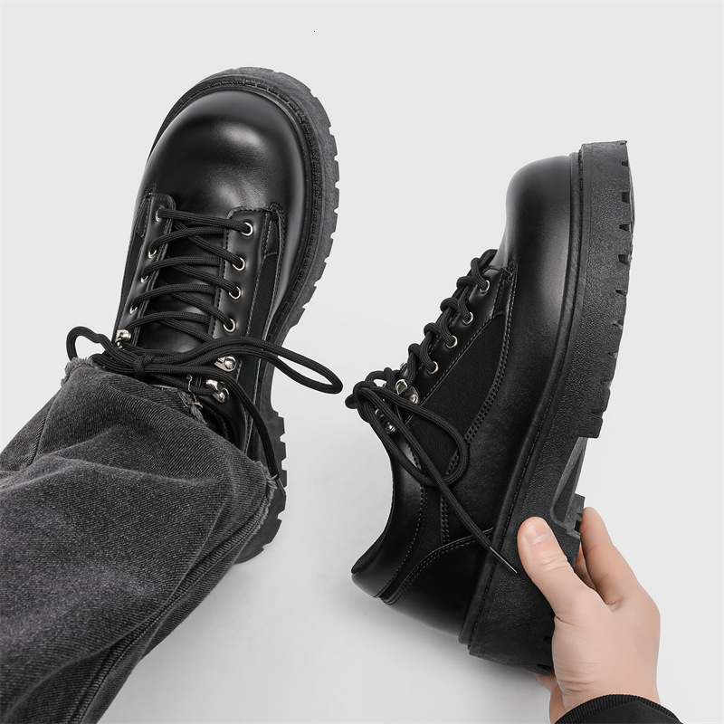 2026 New Black Casual Leather Large Toe, Niche Low-Top Thick-Soled Height-Increasing Men's Shoes, - Z55
