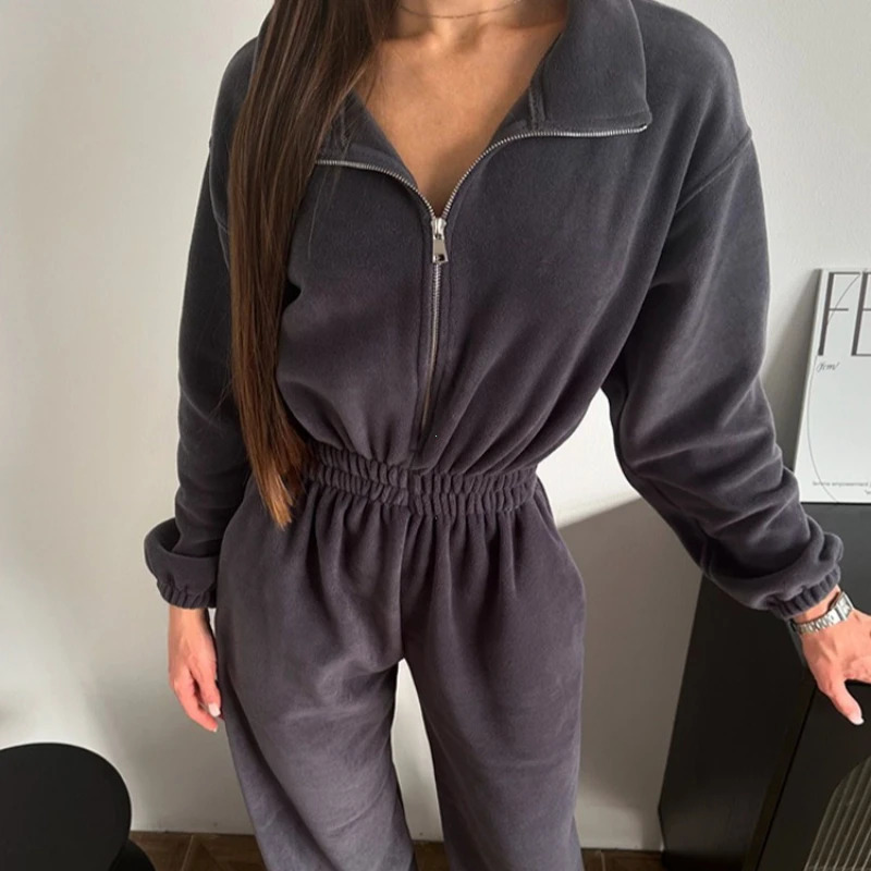 2025 Fashion Longsleeved Jumpsuit Woman Clothing Women's Casual Semiopen Elastic Waist Elegant 261015