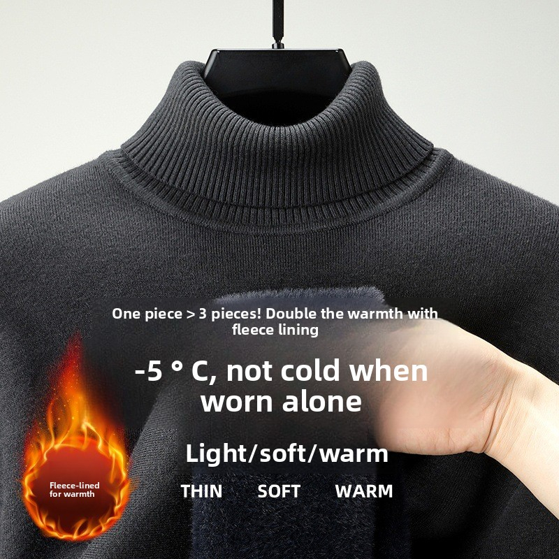 2026 New Autumn Winter Warm High Collar Wool Blend Fleece Lined Knitted Sweater Men's Clothing Wholesale Honglu