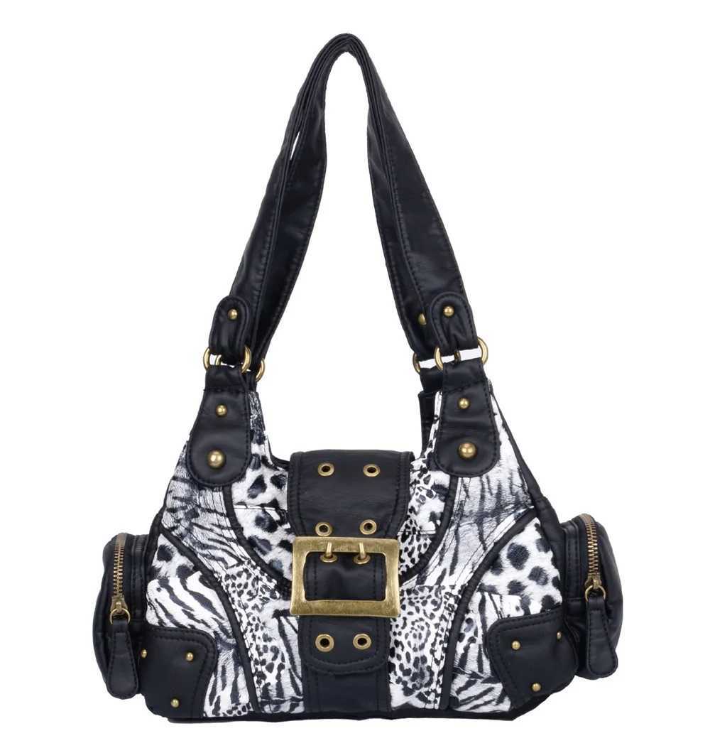 Cross Body Y2K Shoulder Hobo Bag Venn Angel Vintage Wash PU Leather Leopard Handbag Multi Pocket Travel Everyday Crossbody Purse for Women H261016