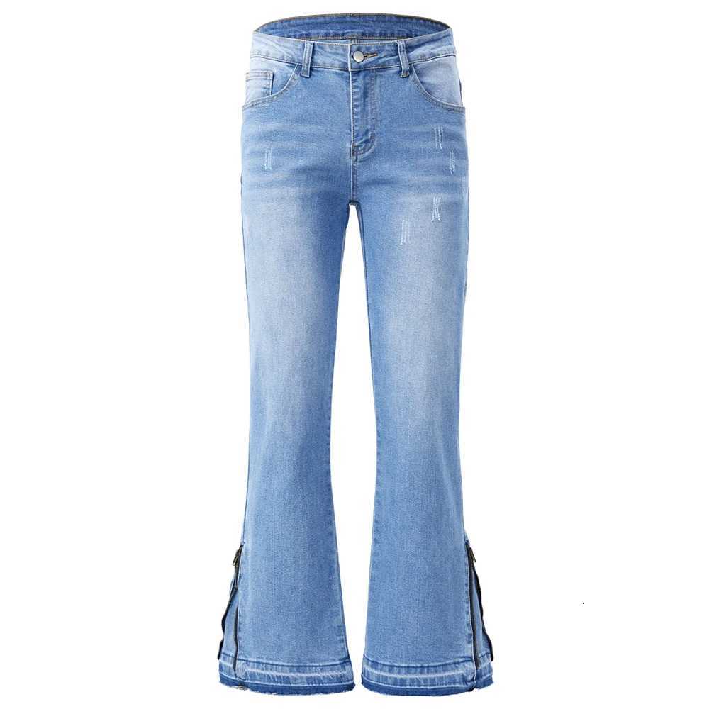 Men's Jeans Men's Boot Cut Denim Jeans Streetwear Bottom Zipper Released Hem Pants Pure Color Blue Black Cotton Spandex TrousersT261016