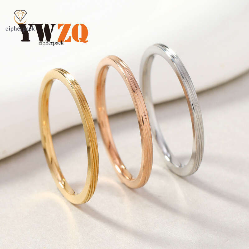 Hip Hop Style 925 Sterling Silver 18K Gold for women non-fading light luxury high-end feel 2mm engraved three-line ring plain band ring