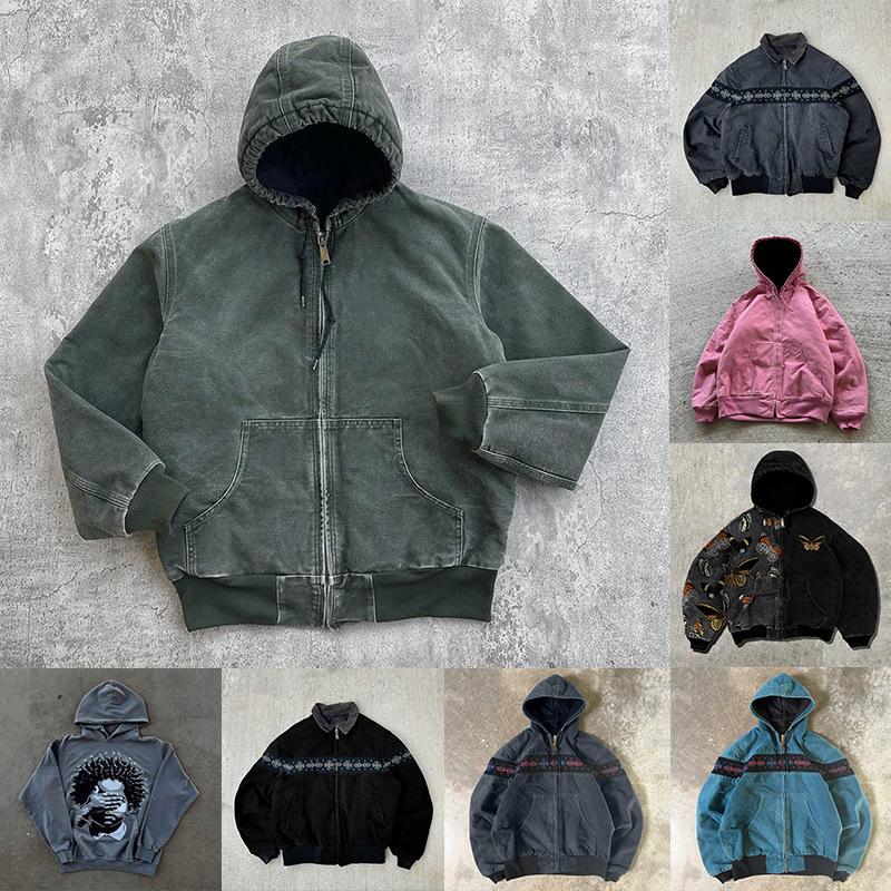 Designer Men's Hooded Zip-Up Jacket, Casual Loose Vintage Street Style Printed Long-Sleeve Outerwear for Spring, Autumn and Winter
