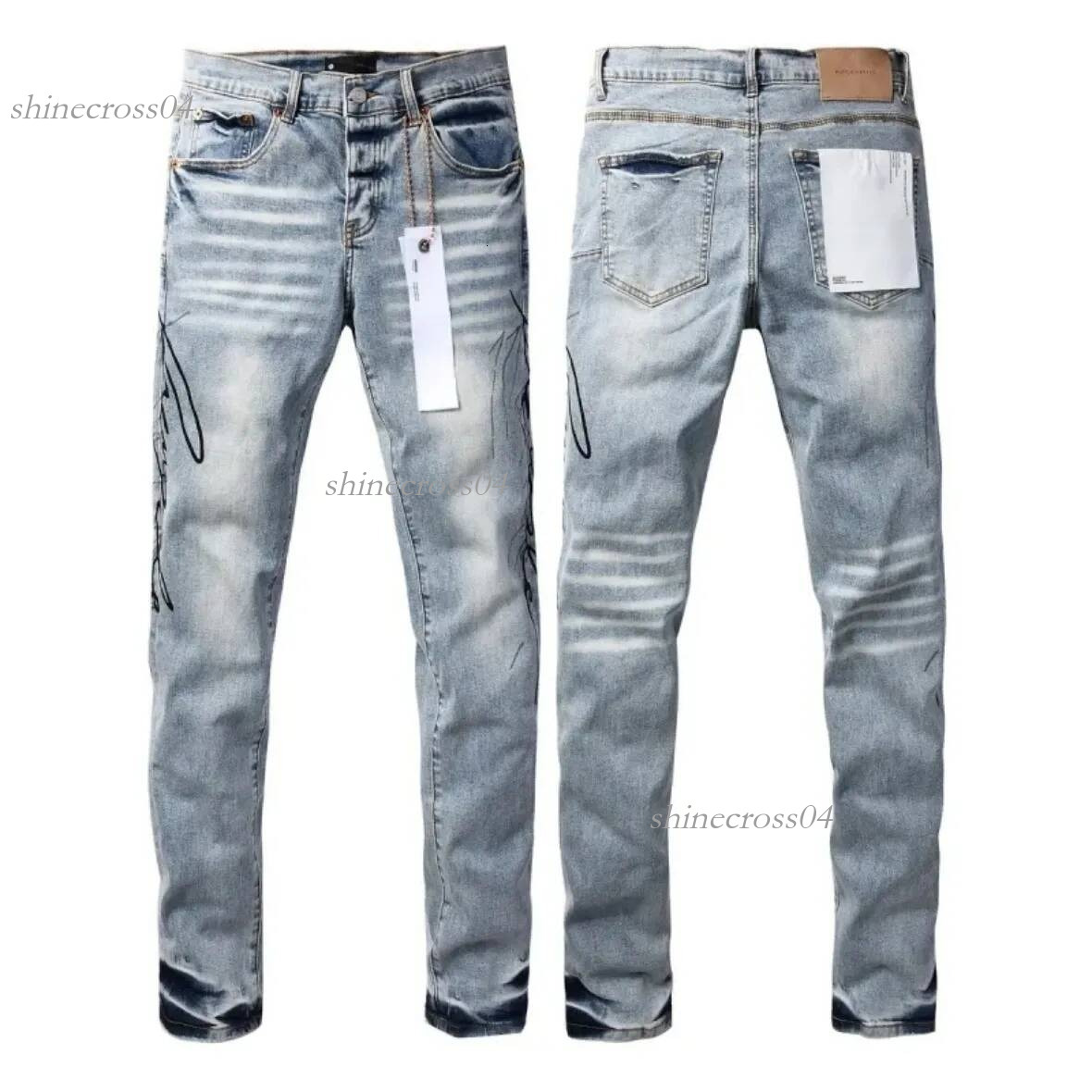 purple Mens Pants Men Jeans Trend Distressed Black Ripped Man Jean Biker Slim Fit Motorcycle Straight Pant Hip Hop Streetwear High Quality purples D
