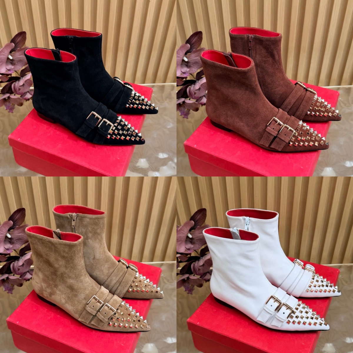 Point toe Ankle Rivet boot Designer woman Rainboots luxury booties Casual Platform boot Classic Leather shoe snow suede winter outdoor Western work