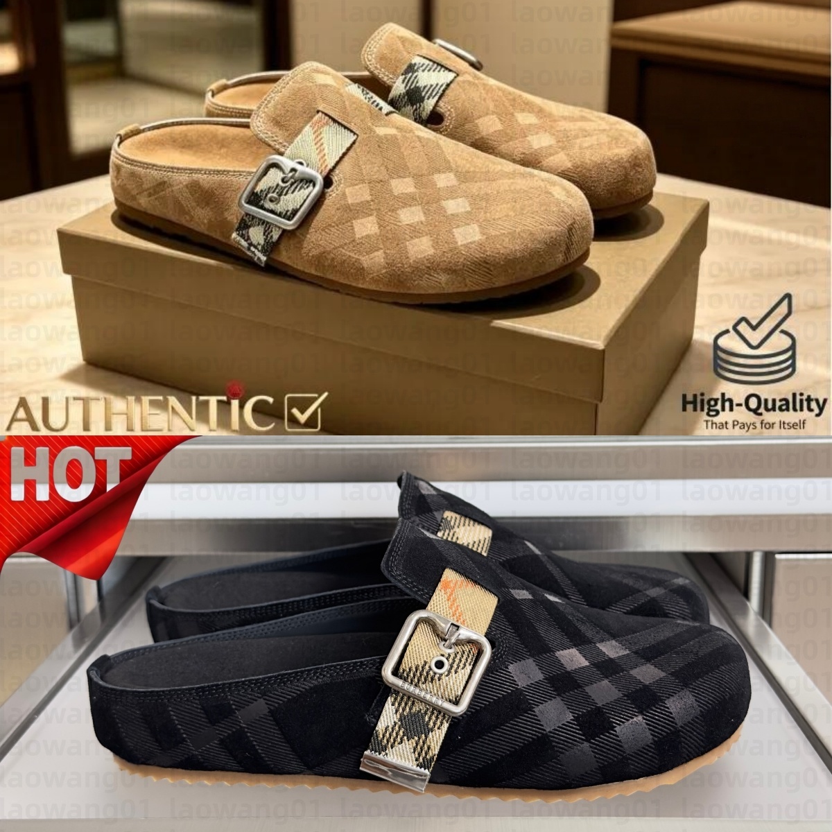 slides for men clogs designer check slides summer beach slippers vintage tartan slider men women high quality luxury sandals archive print embossed