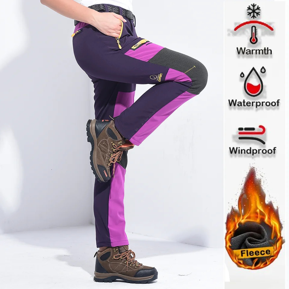 Thick Warm Fleece Winter Pants for Women Waterproof Hiking Trekking Camping Skiing Soft Shell Pants Windproof Trousers 261015