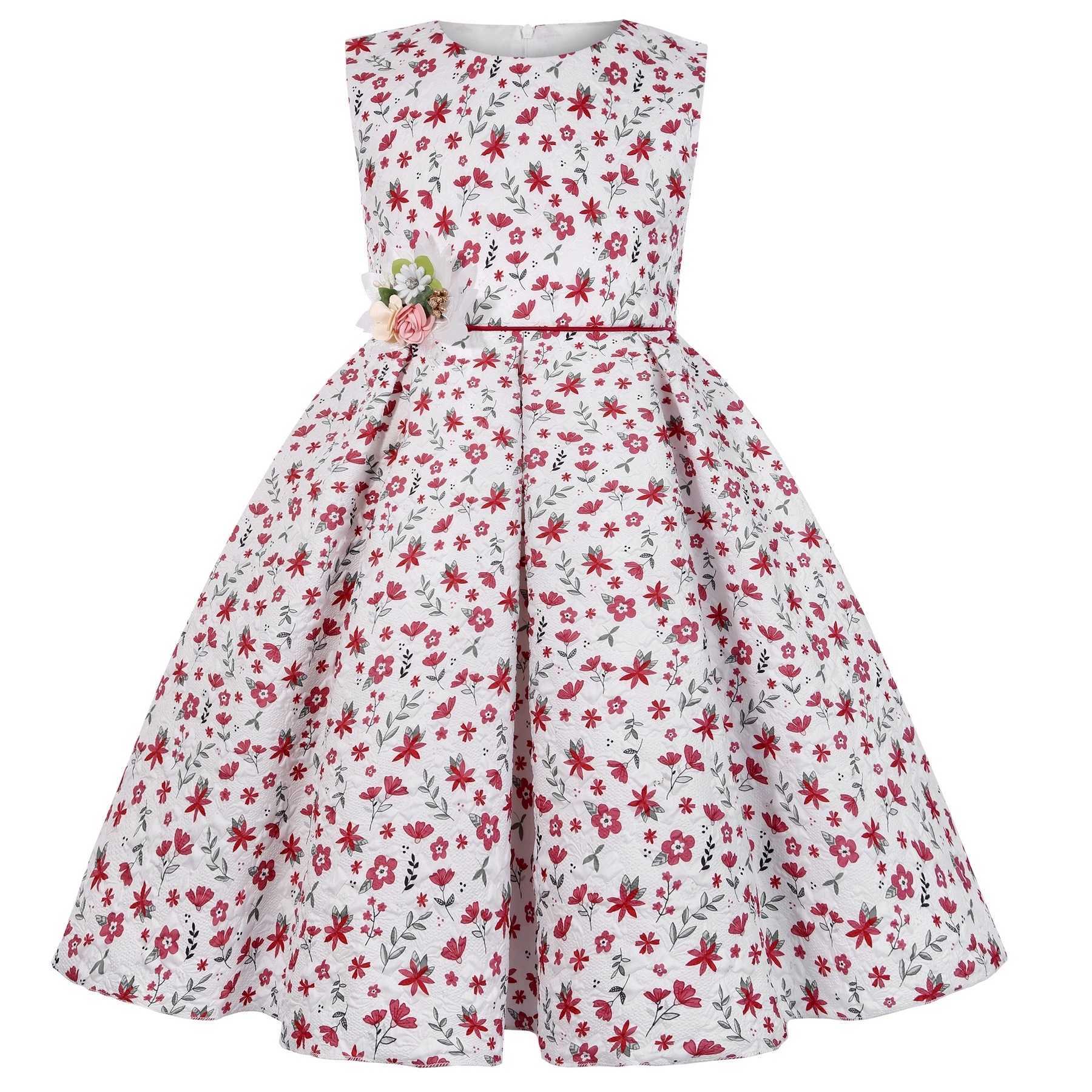 3 2 4 5 6 8 10 Years Crushed Flower Girls Dress Summer Sleeveless Bow Girls Princess Dress Birthday Party Gifts New Kids Clothes S261016F8W1