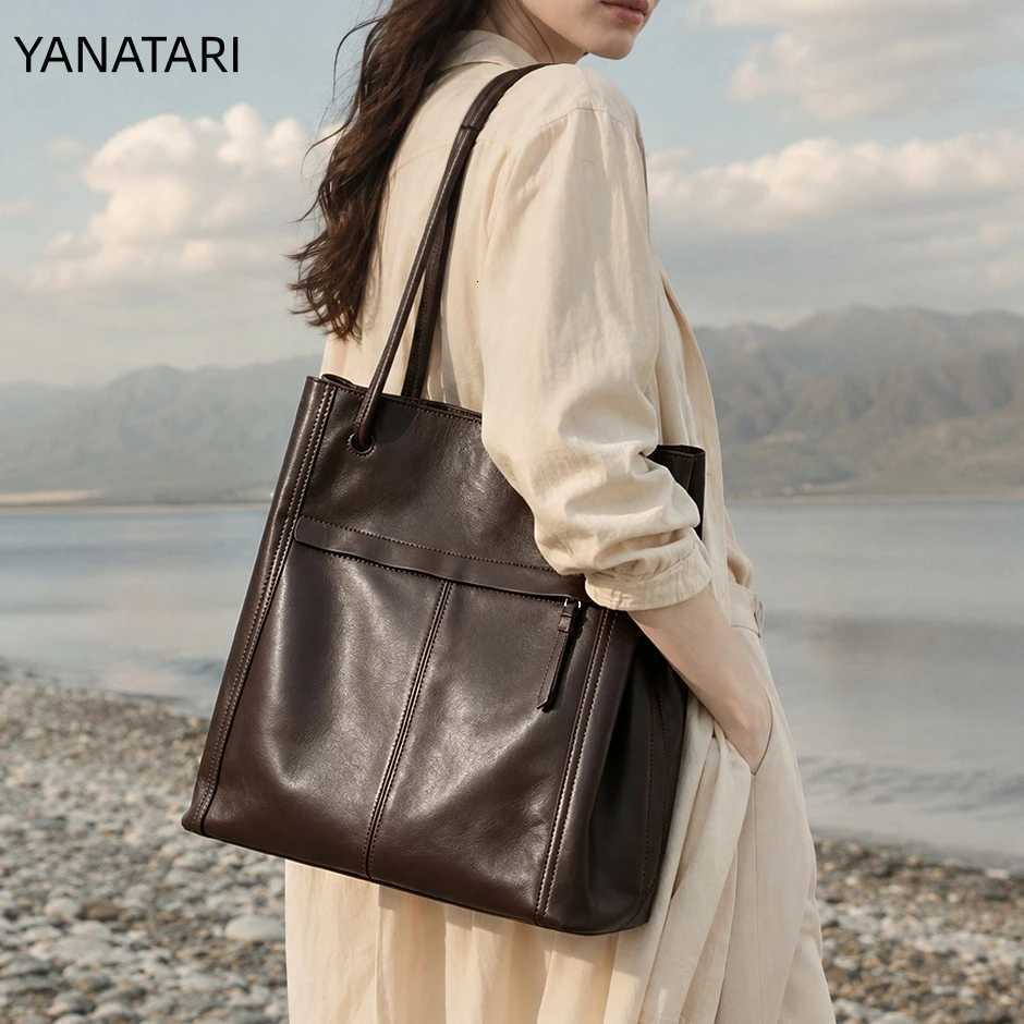 Cross Body YANATARI Woman Shoulder Bag Genuine Leather Large Capacity Bucket Bag Fashion Handbag Cowhide Tote Shopping Bag H261016