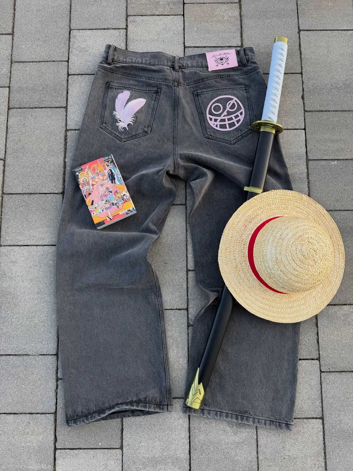 Men's Jeans 2026 Japanese style high street patchwork embroidered jeans men's goth Harajuku fashion wide leg jeans y2k retro casual pantsT