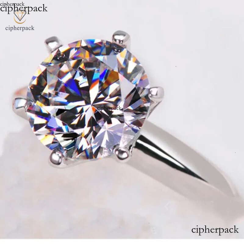 Real S Sterling Sier Classical Six Claw Ladies Jewellery Round Cut White Lab Moissanite Dia Solitaire Party Elegant Women Crown Ring Gift 06