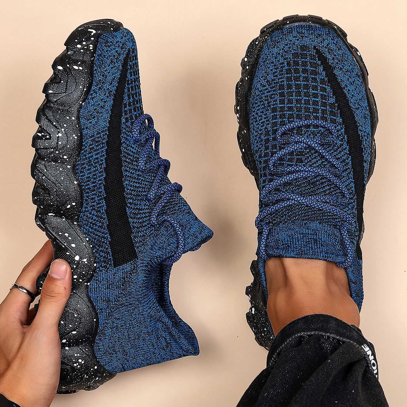 Casual Shoes Men's Breathable Knit Sock Sneakers Lightweight Elastic Walking Running Shoes Non-Slip Chunky Rubber Sole Athletic Footwear H26101