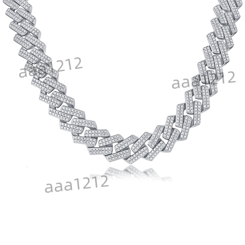 Moissanite Miami Cuban Link Chain Iced Out 2rows 14mm VVS Pass Diamond GRA Hip Hop 925 Sterling Silver Fine Jewelry Men Necklace