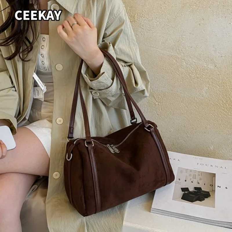 Totes CEEKAY Suede Leopard Print Long Shape Bag Top Handle Hardware Versatile Everyday Commute Casual Large Capacity Purse for Women X261016