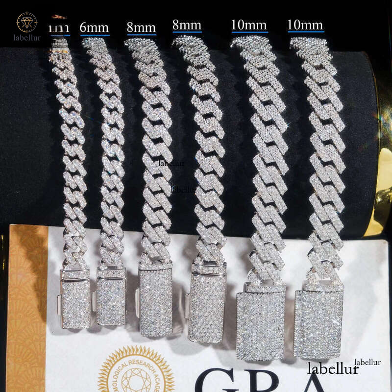 Hot Sale Fine Jewelry Lab Dia S Sterling Sier Rhodium Plated Moissanite Men Cuban Link Bracelet b