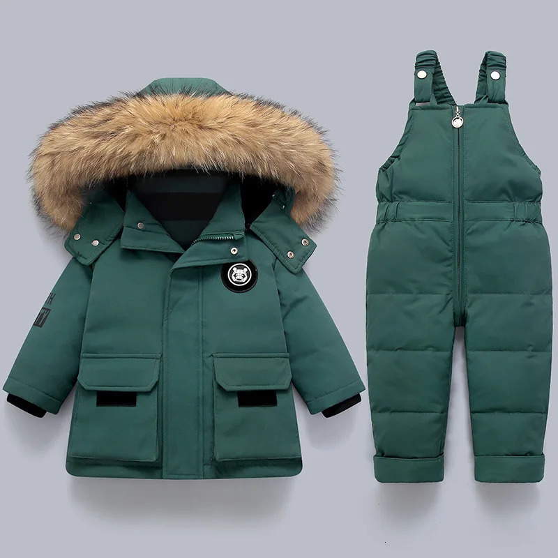 Winter Warm Down Jackets Boys Thicken Jumpsuit Parka Overalls Baby Toddler Girl Clothes Kids Snowsuit Children Clothing Set 2pcs 261015