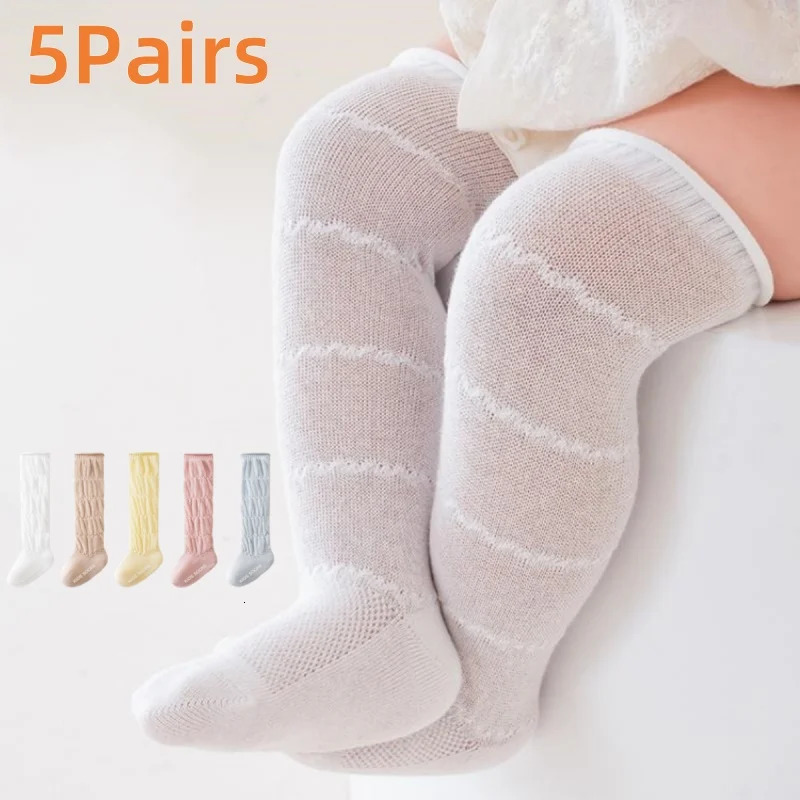 5 Pairslot Kids Hollow Out Long Socks Summer Thin Mesh Knee High Princess Sock Infant Toddler Cotton Boneless Socks 0-5 Years 261015