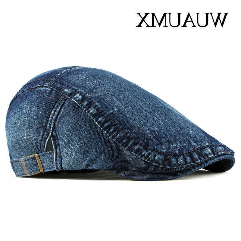 Washed Simple Denim Berets Hat Men Women Spring Summer Peaked Flat Cap Artist Duckbill Hat Casual Herringbone Newsboy Cap S2610165S69