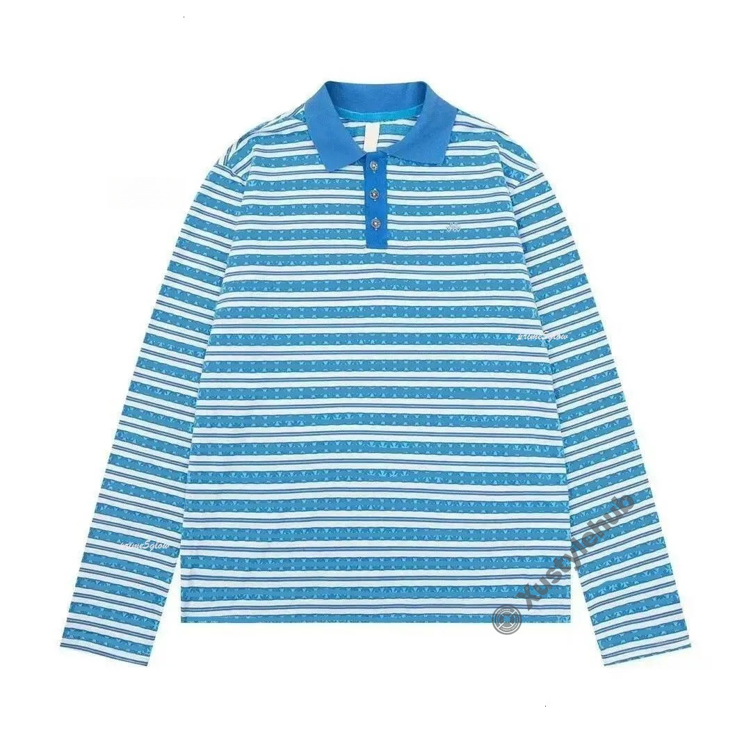 Chrome Loose Long Sleeve Striped T shirt Men Luxury Brand Retro Cross Pattern Lapel Tees Casual Button High Quality chrome hoodie 706