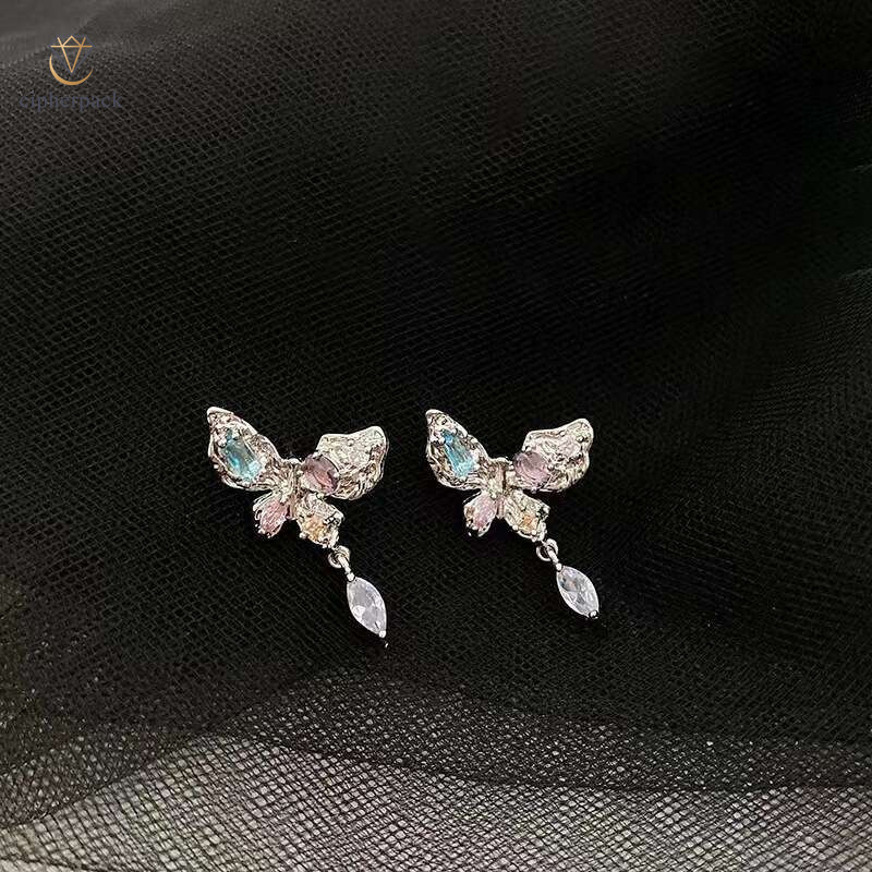 2025 New Colorful Sparkling Diamond Butterfly for Women, Elegant, Versatile, Fashionable, Unique Design Earrings